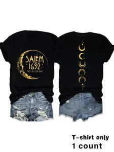 Women's Salem Witch Trials 1692 Graphic Round Neck Tee, Vintage Trendy Casual Short Sleeve T-shirt for Daily Wear, Ladies Summer Outfit, Top