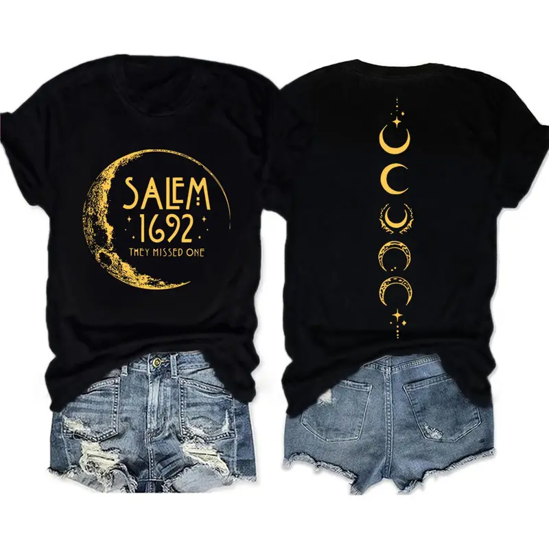 Women's Salem Witch Trials 1692 Graphic Round Neck Tee, Vintage Trendy Casual Short Sleeve T-shirt for Daily Wear, Ladies Summer Outfit, Top