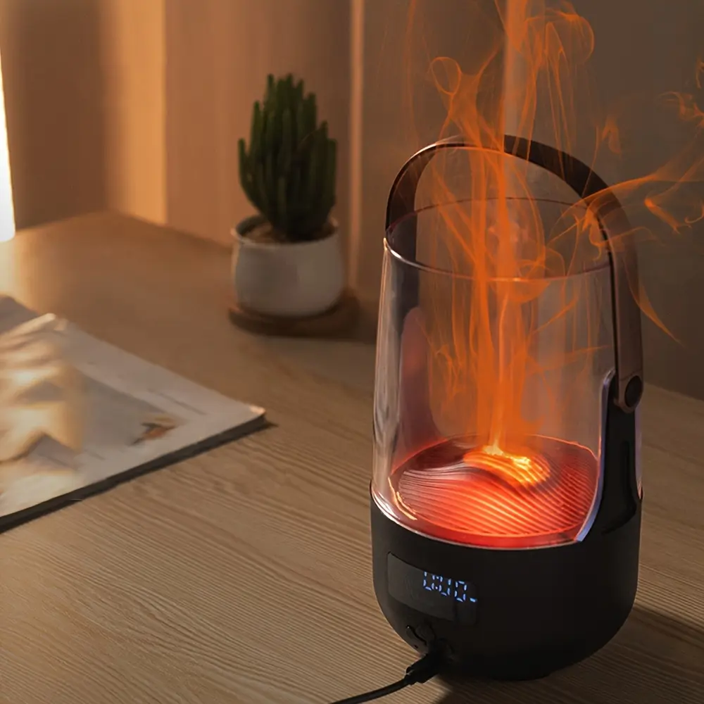USB-Powered Fireplace Flame Humidifier & Aromatherapy Diffuser  No Batteries Required
