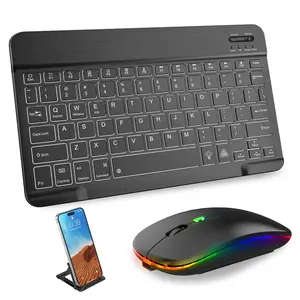 Bluetooth Keyboard & Mouse Combo for iPad - Rechargeable RGB Wireless Set with 7-Color Backlit, Compatible with iPad 10th/9th/8th Gen, iPad Pro/Air/Mini