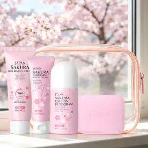 LAIKOU Sakura Summer Body Beauty Kit Body Care - 4-In-1 Underarm Brightening & Hair Removal Essentials - Long Lasting Fragrance Deodorant & Cleansing Soap with Travel Makeup Bag - Get Ready for Bikini Season