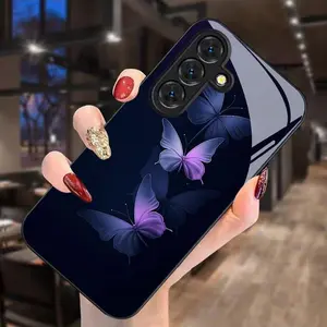 Trendy Purple Gradient Butterfly Samsung Galaxy Phone Case for S9+/S10/S20+/S21 5G/S22/S23 PLUS/S24 Plus/S25 Edge/Note 20 Ultra Anti-Drop Tempered Glass Fashion Durable Cute Business High Quality Accessories iphone  16  pro  case