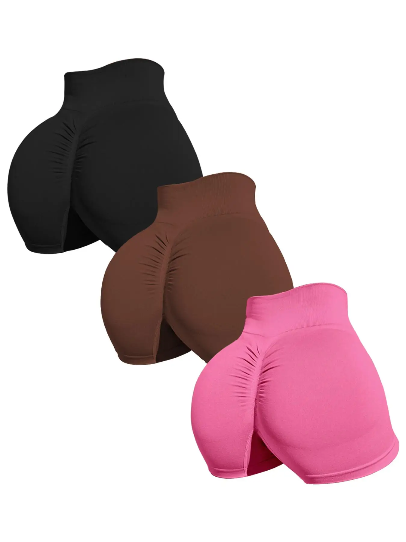 Women's Plain Ruched High Waist Sports Skinny Gym Shorts, Sporty Wide Waist Band Seamless Short Leggings for Yoga Gym Workout Running, Lady Summer Spo