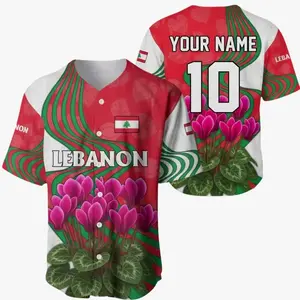 Custom Lebanon Floral Jersey Shirt, Personalized Name Number Button Up Fan Jersey, Lebanon Flag Flower Gift for Proud Lebanon Fans 2F