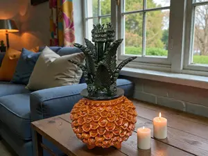 Mexican pottery, Pineapple decor, Mexican decoration, Pineapple sculpture, Glazed clay pineapple, Pottery from Michoacan
