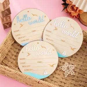 Wooden Hello World Milestone Birth Announcement Sign, Welcome Sign, Home Decor Wooden Plaque, Perfect Gift for Thanksgiving Halloween Christmas, Customized Decoration
