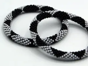 Set of 2 Handmade Glass Beaded Nepal Boho Crochet Bracelets Bangle | Glass seed bead crochet bracelet| Women Fashion Handmade Beaded Jewelry Boho Hippie Roll Over Bracelet Accessories Beaded Bracelets – Crochet Bangles for Women, Nepal Artisanship