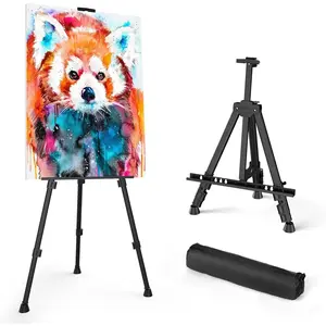 Portable Adjustable Aluminum Metal Tripod Display Easel Stand with Bag, Height 17 to 66 inch for Table-Top/Floor Drawing and Display, Black