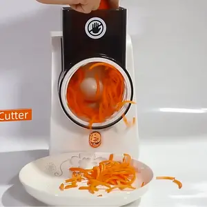 1 Electric Vegetable Cutter with detachable multi-blade design for easy cleaning. Functions as both slicer and shredder, suitable for home kitchens. Package includes 2 slicing blades and 2 shredding blades.