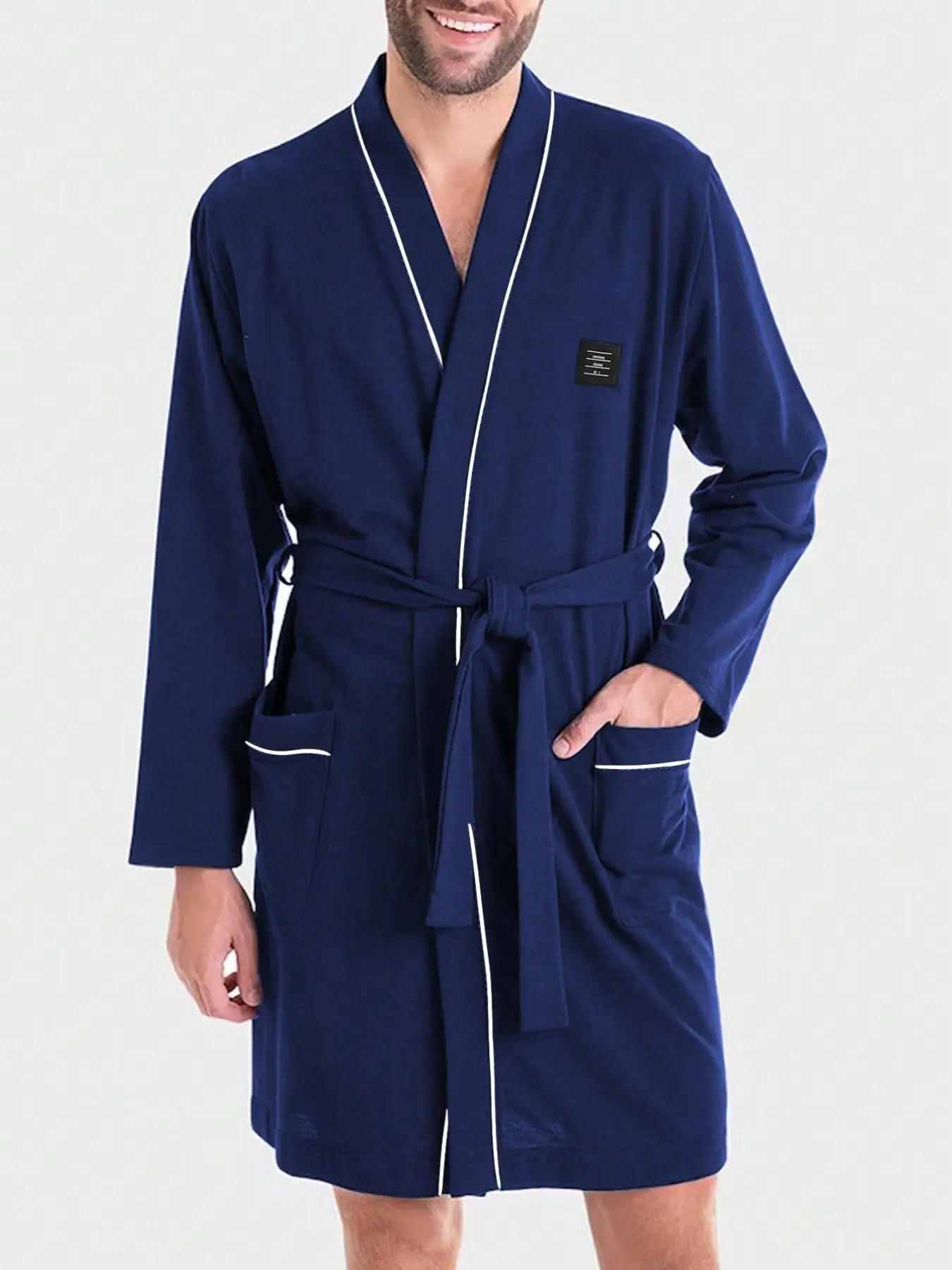 Men's Loose Fit Bathrobe, Long Japanese Style Robe, Casual Home Wear, All Seasons, Plain Pattern, Comfortable Sleepwear
