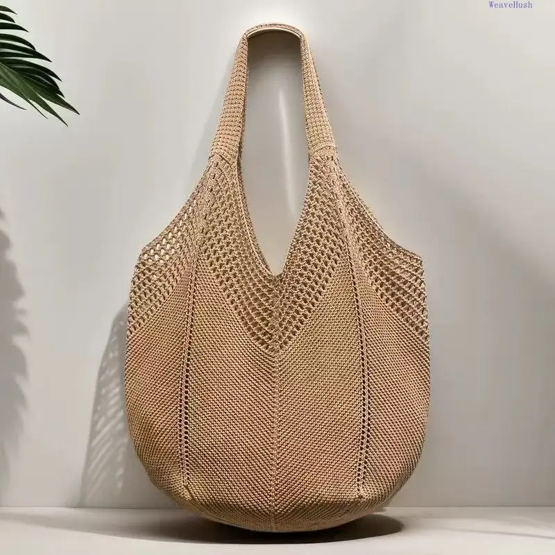 Vintage Woven Shoulder Bag, Hand-crocheted design for vacation and leisure use. Portable tote bag with crossbody style, ideal for beach trips and daily outings. Lightweight and stylish, practical casual bag to match all your summer outfits.