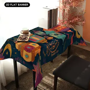 1pc of 2D Colored Lantern And Crescent Ramadan Tablecloth, Mubarak Banner Ramadan Decorations, Islamic Party Decor, Arabic Table Decorations, Suitable for Kitchen, Dining Room, Living Room, Bedroom Table Covers, Outdoor Celebrations, Washable