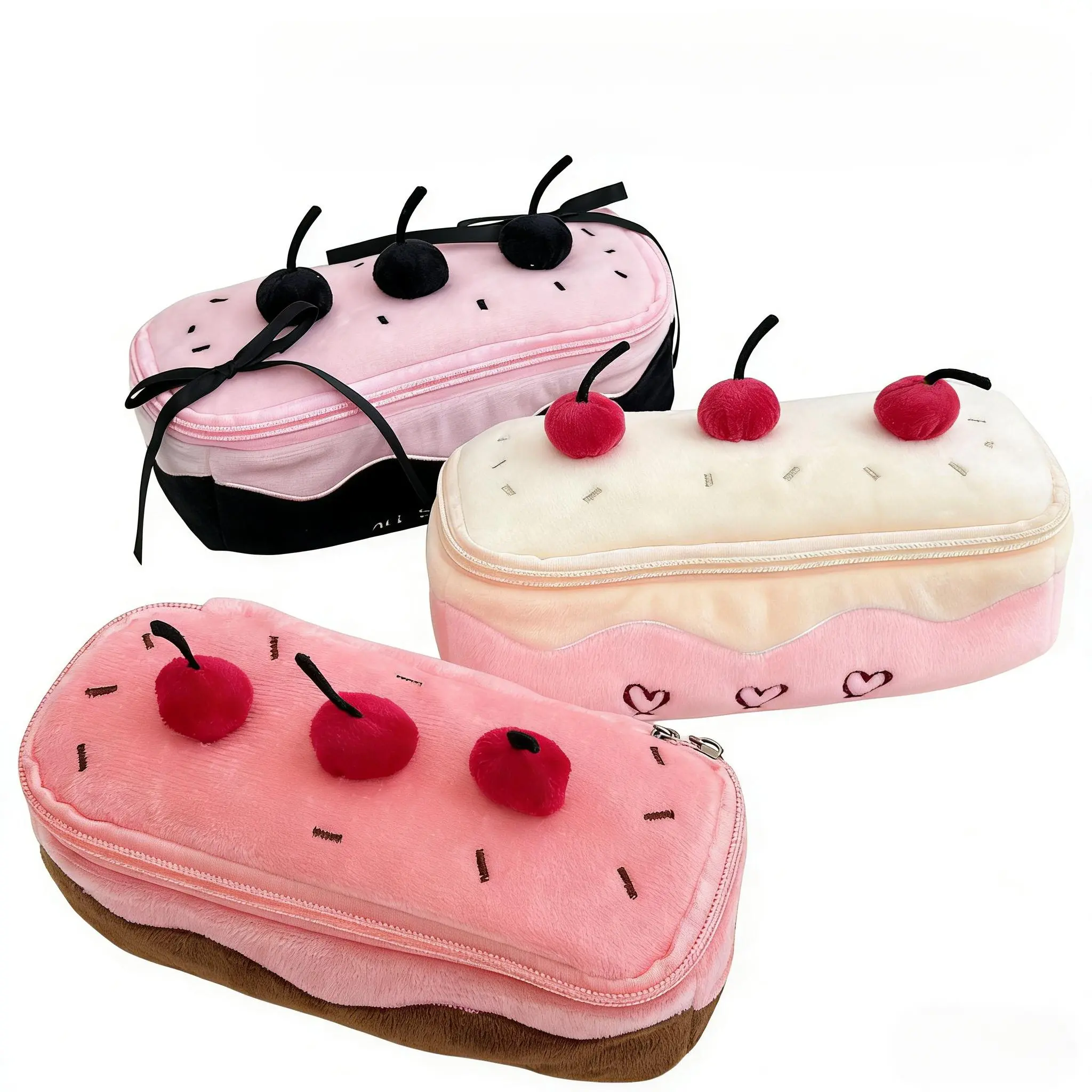 Cherry Cake Pencil Case - Xiaohongshu-Inspired, Large Capacity, High-Value Appearance, Cute, Makeup Organization Bag with Heart Zipper, Novelty Container, for Girls Students, Heart Zipper Make-Up Bags, Novelty Container Make-Up Bags