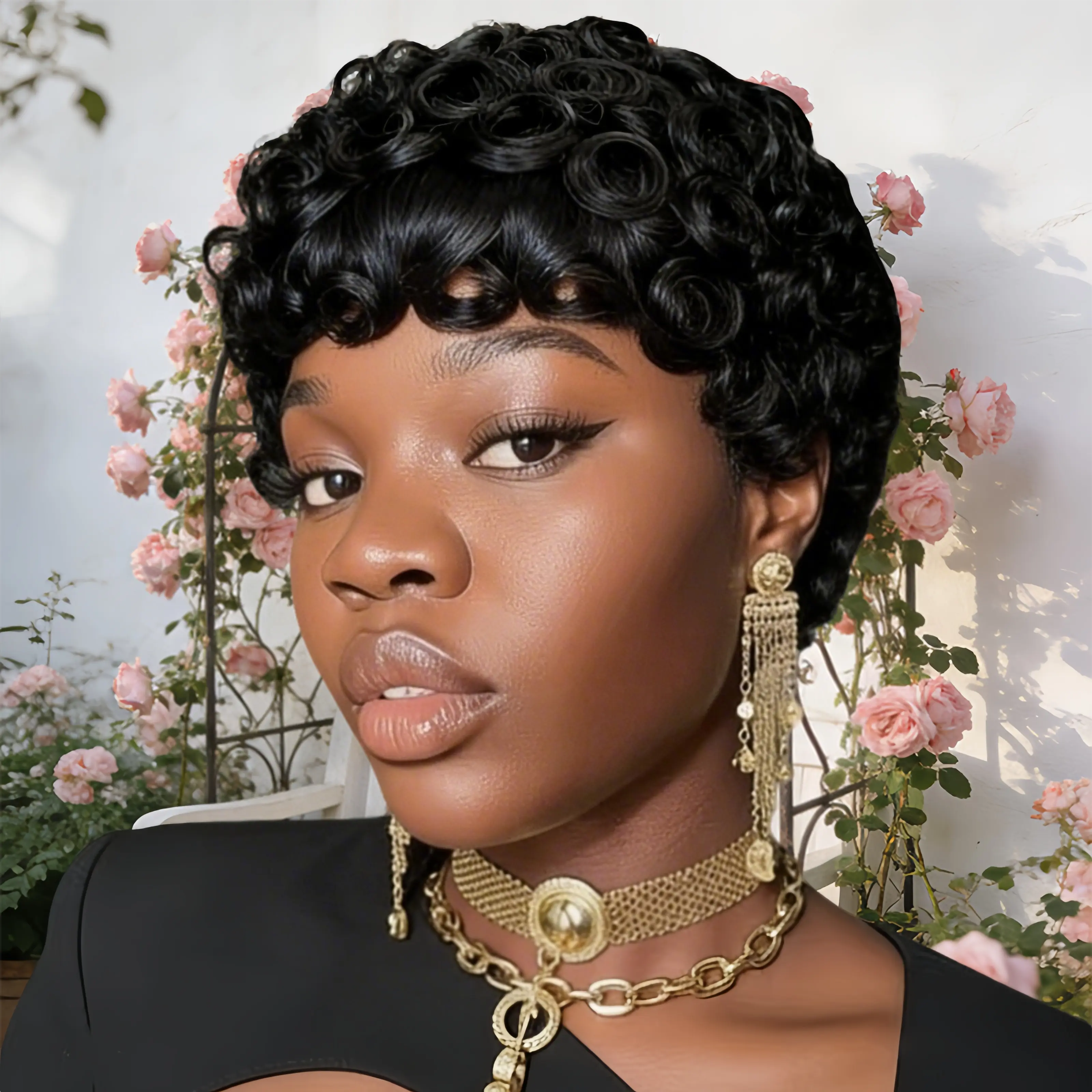 short curly wig OYM HAIR Pixie Cut Short Bob Wig for Black Women 6inch 100% Brazilian Human Hair Full Machine Made Glueless Natural Black Curly Wig