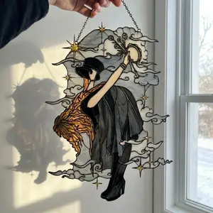 Boho Witch Stained Glass Suncatcher  | Elegant Cloud & Star Decor  | Unique Light Reflection Art for Dreamy Spaces  | Perfect Gift for Magical Souls & Collectors