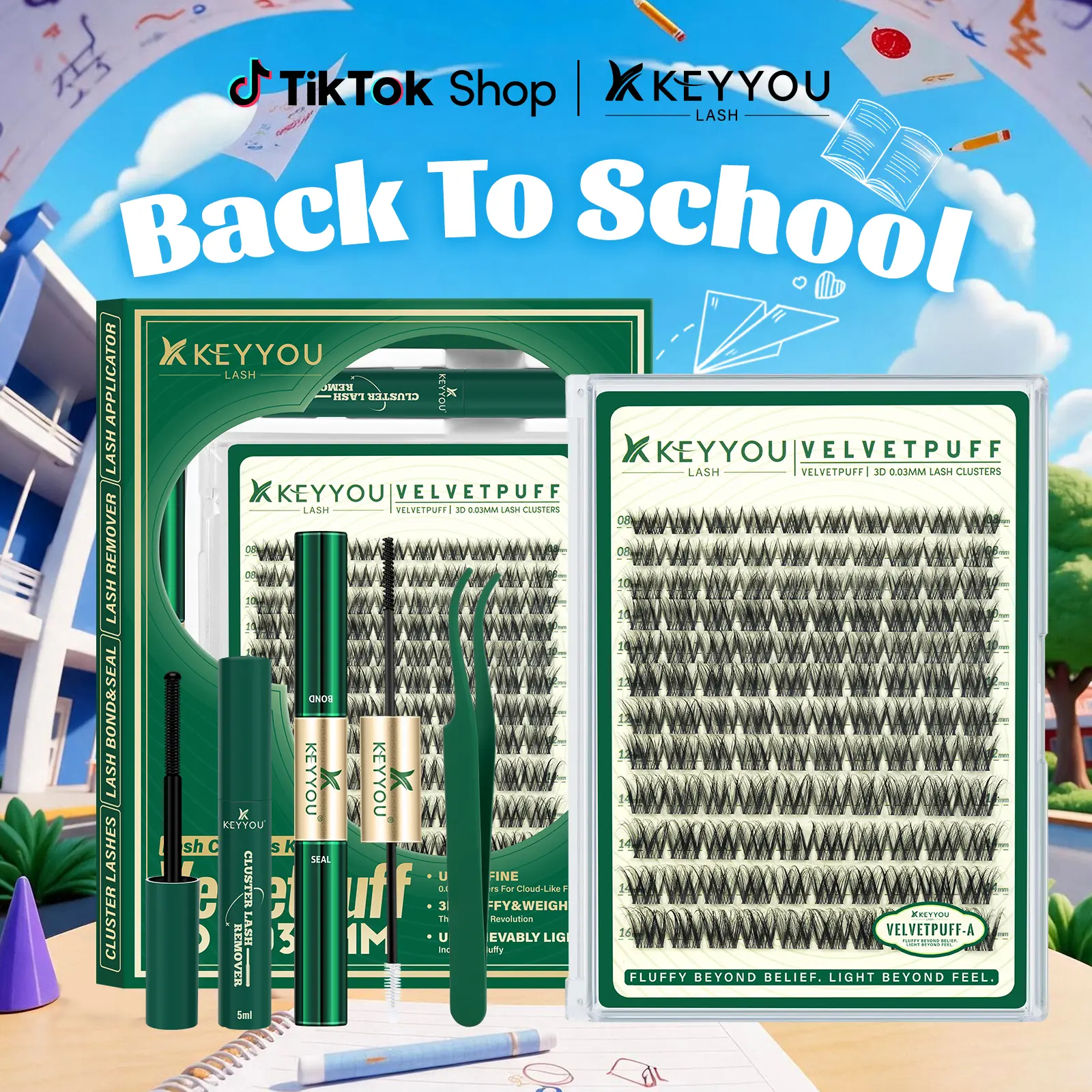 KEYYOU Natural Wispy Lash Clusters, VelvetPuff & Daydream Series 0.03mm 120 Pcs Ultra Soft Lightweight Individual Lashes, Waterproof Soft Band DIY Eyelash Extensions for Natural Fluffy Beauty #BackToSchool