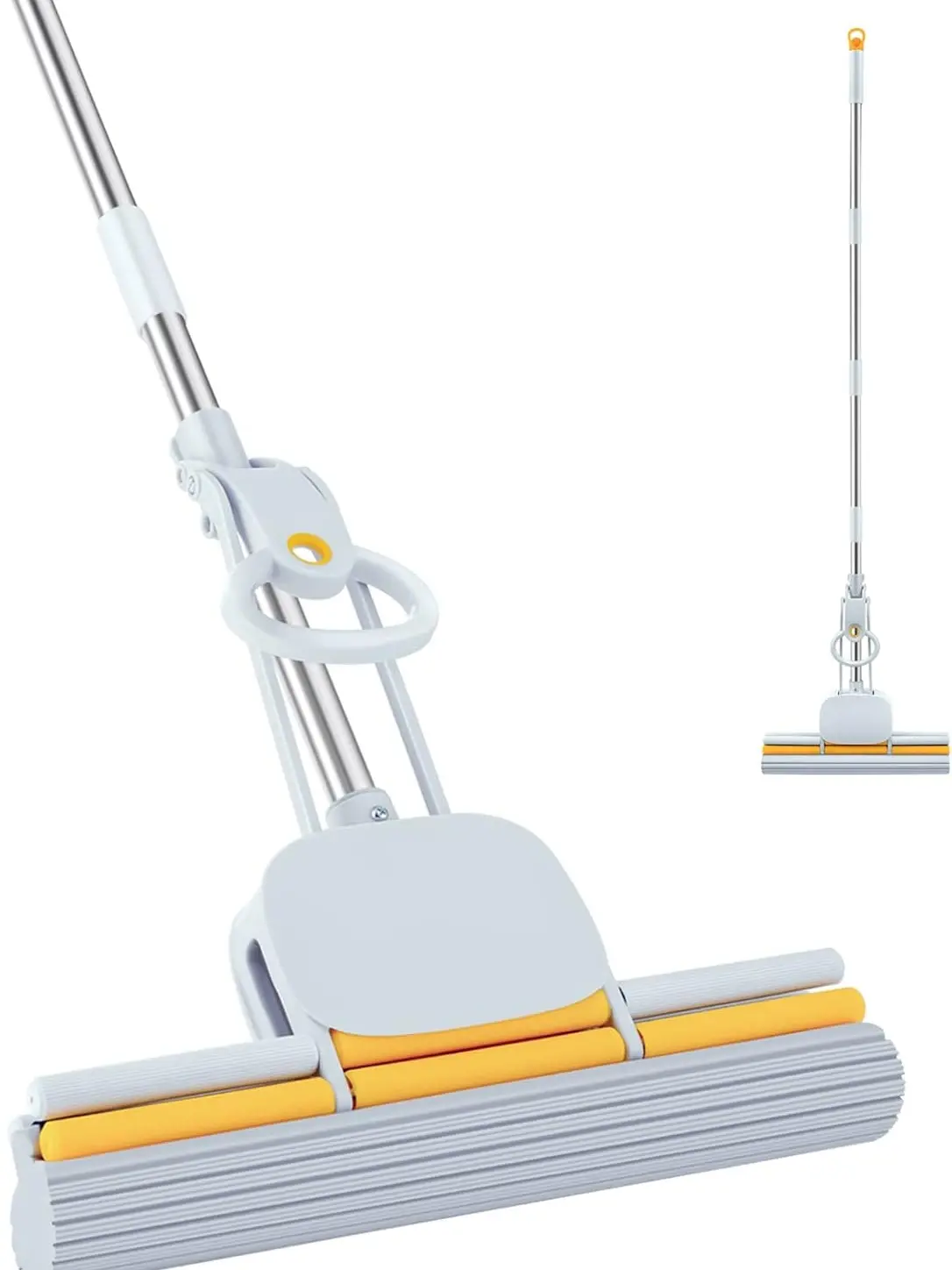 PVA Sponge Mops for Floor Cleaning Squeeze with 60" Long Handle, Self Wringing Mop with 15" Spinning and Bucket Wringer Adjustable Spin Refills