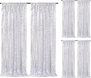 Sparkly Sequin Backdrop Curtain 6 Pcs 2ftx8ft Wedding Party Backdrop Silver Sparkly Fabric Curtains for Wedding Christmas Party Décor