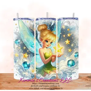 Magical Tinkerbell Skinny Tumbler - Stainless Steel, Double-Wall Insulated, Non-Slip Bottom, Reusable Straw & Straw Cleaning Brush