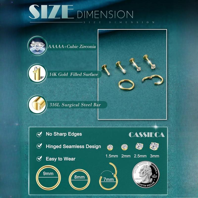 CASSIECA 14K Gold Filled Flat Back Nose Studs For Women Men Hypoallergenic Surgical Steel Nose Rings Hoops- Threadless Flat Back Earrings Helix Cartilage Tragus Conch CZ Stud Labret Lip Nostril Septum Ring Body Piercing Jewelry 20G 18G 16G CASSIECA 14K Gold Filled Flat Back Nose Studs For Women Men Hypoallergenic Surgical Steel Nose Rings Hoops- Threadless Flat Back Earrings Helix Cartilage Tragus Conch CZ Stud Labret Lip Nostril Septum Ring Body Piercing Jewelry 20G 18G 16G