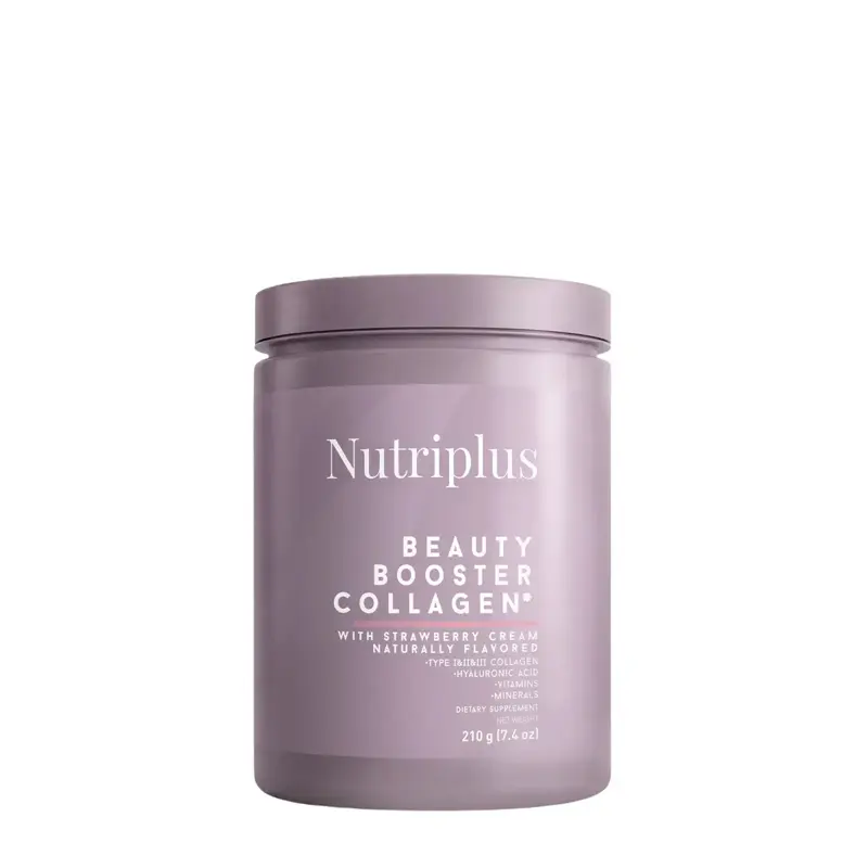 Nutriplus Beauty Booster Collagen Strawberry Cream with Collagen Types I II III Biotin Vitamin C & Selenium for Healthy Skin Hair Nails 210g