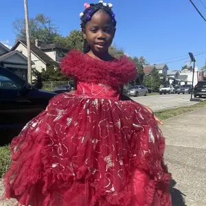 Butterfly Print Fairy Gown for Girls | Floral Tulle Ball Dress, Long Sleeve Party Outfit 3-8Y, Enchanted Garden Core