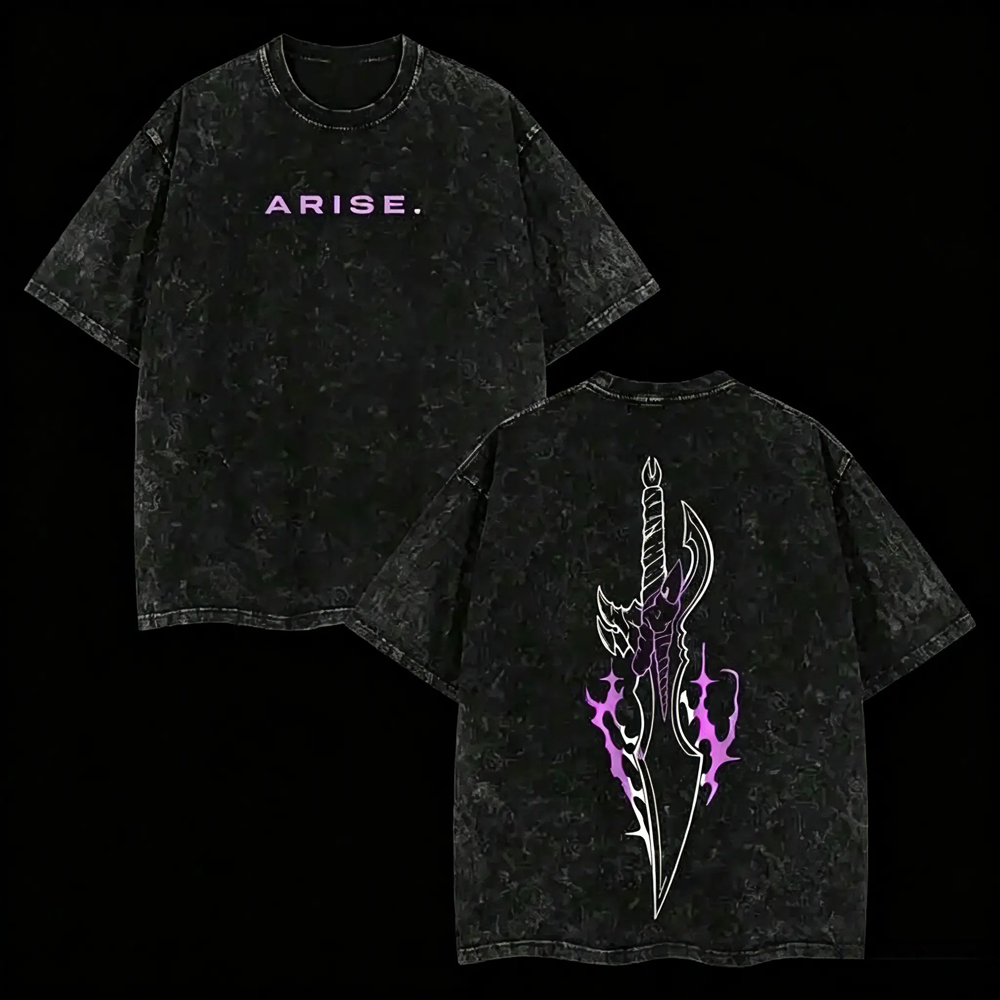 Weeb X -Arise Sung Jin Woo - Solo Leveling Anime Double Printed Oversize Lightweight Acid Washed Graphic Tee, Gift For Anime Fan Solo Leveling Oversize Anime Teesummer Outfits For Women