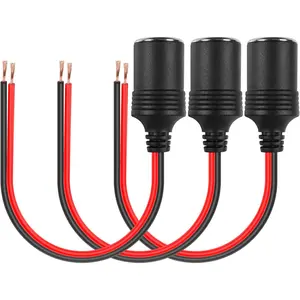 3 Pcs 18AWG Female Car Cigarette Lighter Socket with Bare Wire Open End Cable,1FT 12/24V Car Charger Power Cigarette Lighter Female Socket Replacement Cable for Equipment Within 120W