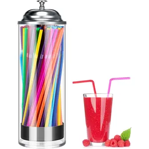 Straw Holder Dispenser and 100 count Straws Plastic Drinking Straw Organizer Container with Lid for Counter Party Transparent Straws Dispenser(Classic,Neon)