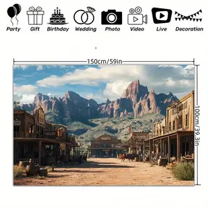1pc 2D Flat [Western Town | Polyester] Polyester Western Town Photography Backdrop & Party Banner | Perfect for Outdoor Indoor Party Banners, Holiday Parties, Home Decor & Studio Props, Garage White