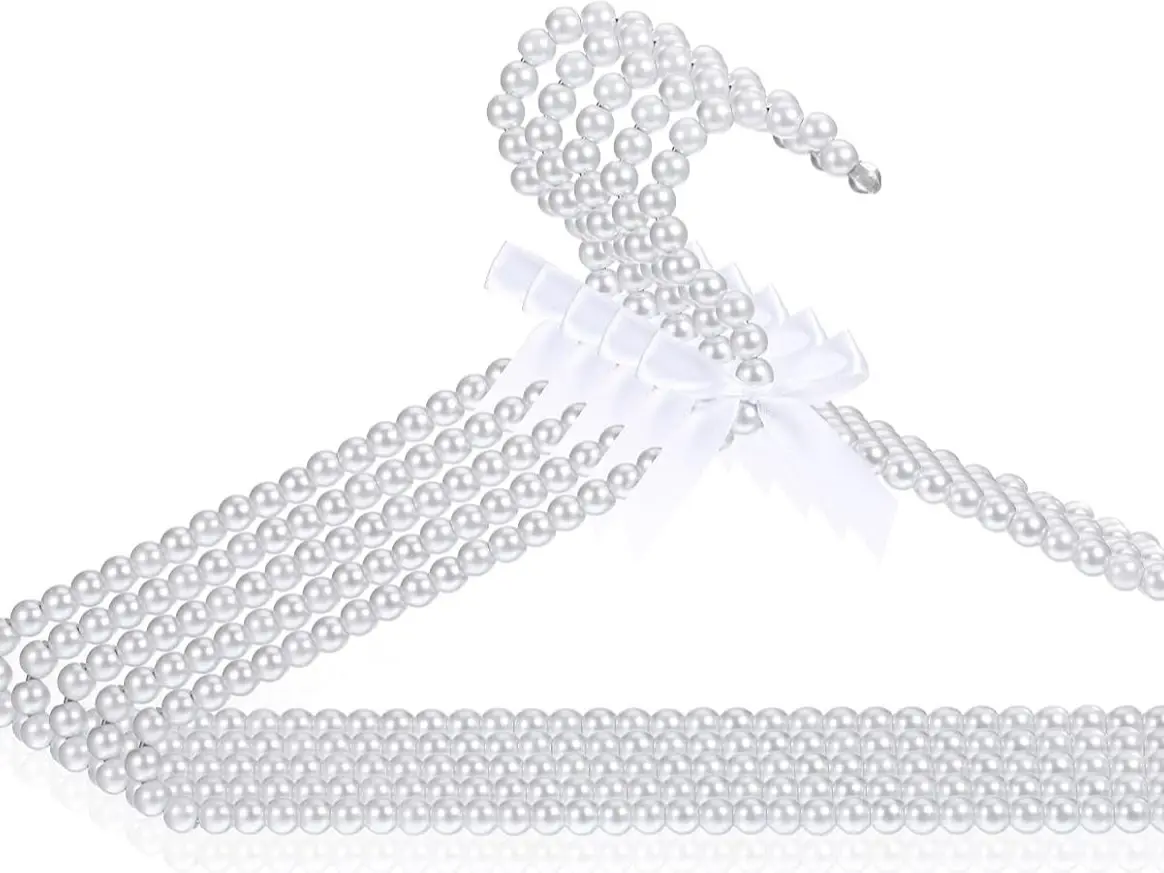 5 Pcs Pearl Beaded Clothes Hangers Large Metal Clothing Hangers Engagement Design Mini Pearl Beads Storage Organizer for Women Wedding Bridesmaid Hanger Durable