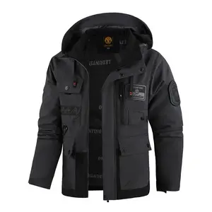 Men's Waterproof Raincoat Lightweight Rain Jacket with Detachable Hood Softshell Windbreakerl Multi-pocket jacket for Hiking Travel