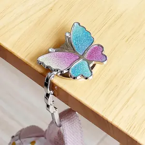 Purse Hook for Table, Butterfly Four Leaf Clover Design Foldable Purse Holder for Table, Portable Bag Holder - Folding Handbag Hanger
