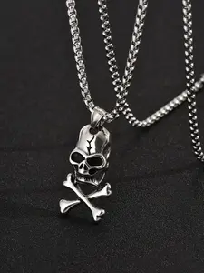 Men's Gothic Punk Skull Cross Bone Pendant Necklace, Punk Style Necklace, Stainless Steel, Unique Design Jewelry Accessory, Perfect Gift for Him, Trendy Fashion Statement Piece