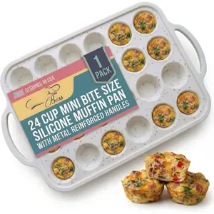 1-Pack -  Mini Muffin Pan - 24-Cup, Nonstick  Muffin Pans for Baking with Metal-Reinforced Handles, -  Muffin Tin Tray for Mini Cupcakes & Snacks - Dishwasher Safe, Cream
