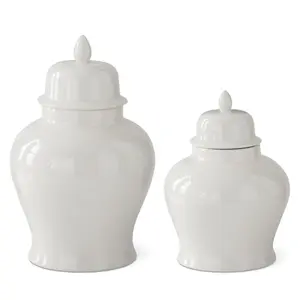 White Ceramic Lidded Ginger Jars