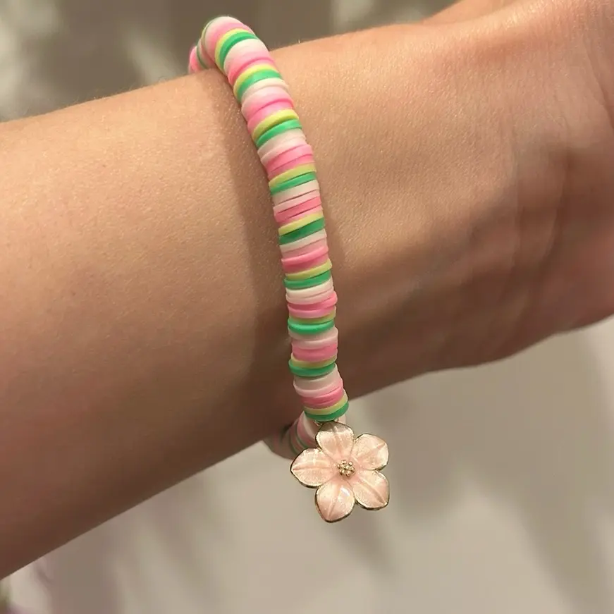 Pink Watermelon Bracelet with Pink Flower Charm