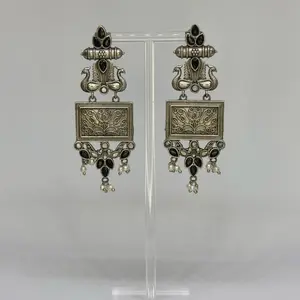 Peacock Earrings (Black) - Oxidized Collection
