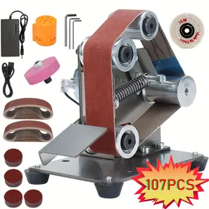 107PCS 3-in-1 Mini Belt Sanding Machine with 7 Adjustable Speeds & 15 Degree Angle for DIY Metal Wood Crafts Tools Polishing Kit Included - Kitchen