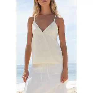 John Galt Women's Yellow Edith Polka Dot Embroidered Tank Top