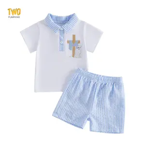 Baby Boy Summer Clothes Set Embroidery Bunny Polo Shirt Plaid Shorts Infant Toddler 2piece Easter Outfit
