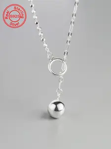 925 Sterling Silver Ball Decor Pendant Necklace, Drop Necklaces, Fashion Pendants, Fashion Jewelry Accessories for Party, Daily Clothing Decor for Girl, Trendy All-match & Exquisite Jewelry for Birthday Gift