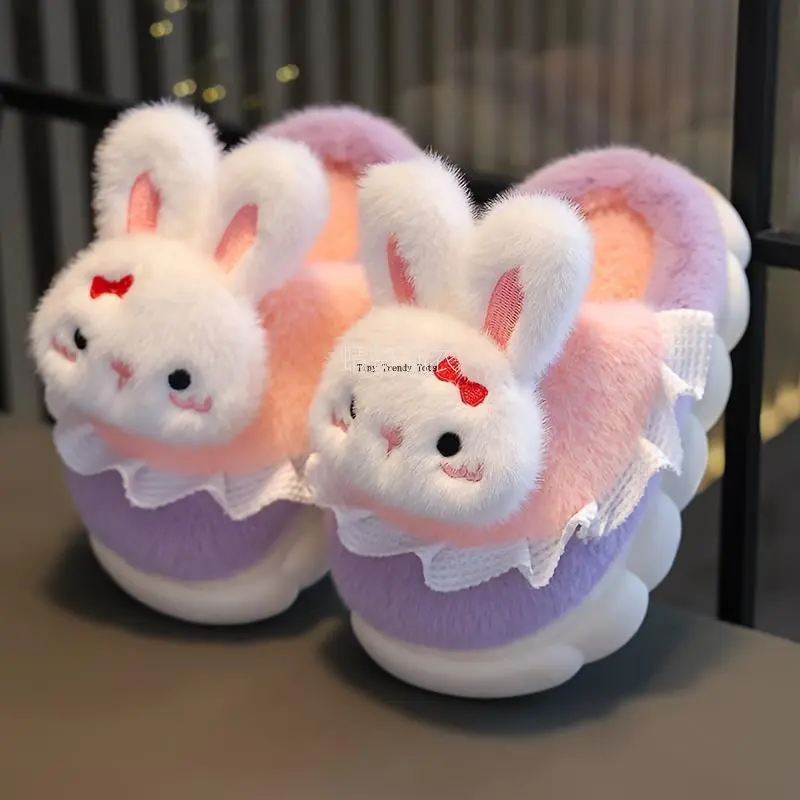 New ✨       2025 Girls' Fuzzy Slippers - Thick Memory Foam Sole + Non-Slip TPR Bottom |         Indoor/Outdoor Warm House Shoes |         US 4-12 (3-12 Yrs)