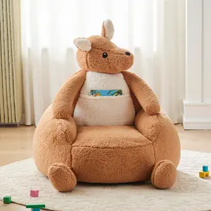 Kids Bean Bag Chair – 31" Stuffed Toddler Couch with Faux Rabbit Fur, Comfy Lazy Sofa for Reading, Living Room & Bedroom, Ages 4-12, Kangaroo Brown