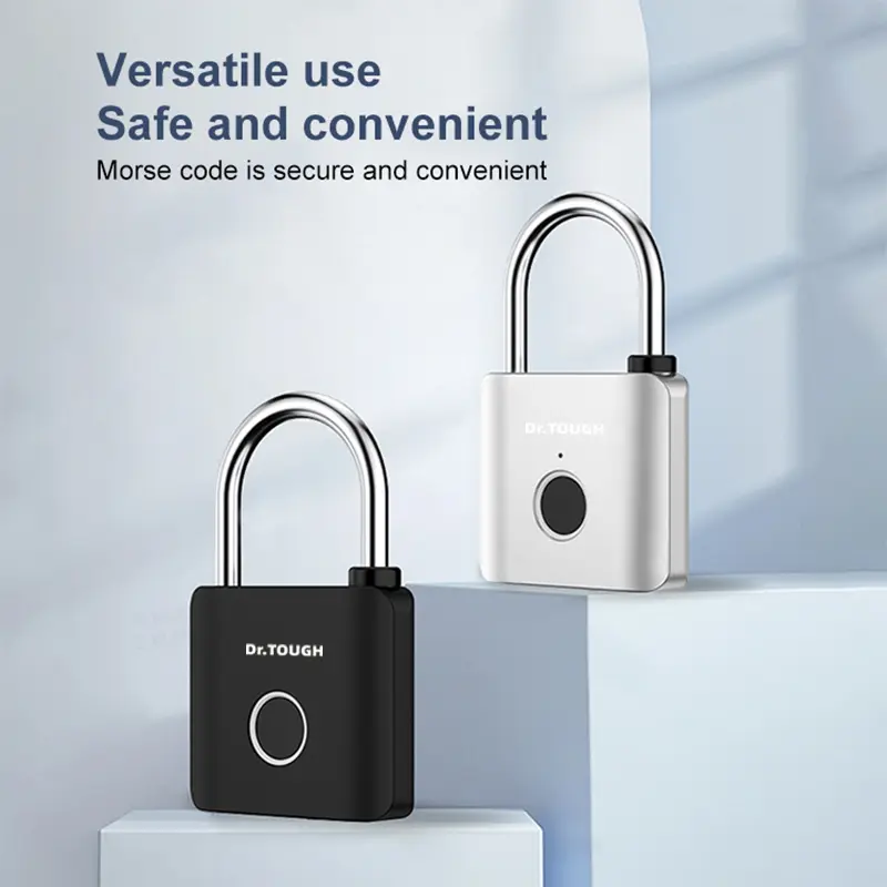 Dr.TOUGH Stainless Steel Zinc Alloy Biometric Fingerprint Padlock - IP65 Weatherproof, 150mAh USB-Rechargeable Batteries, 130g Lightweight Unisex Keyless Lock for School Bags, Outdoor Gates