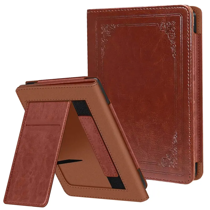 New Kindle Case with Hand Strap for 6.8"/7" Kindle Paperwhite 11th/12th Gen & Kindle Colorsoft, Handstand Stand, Hands Free ReadingTablet Cases, Slim Durable PU Leather Hard Shell Protective Cover, Auto Wake/Sleep