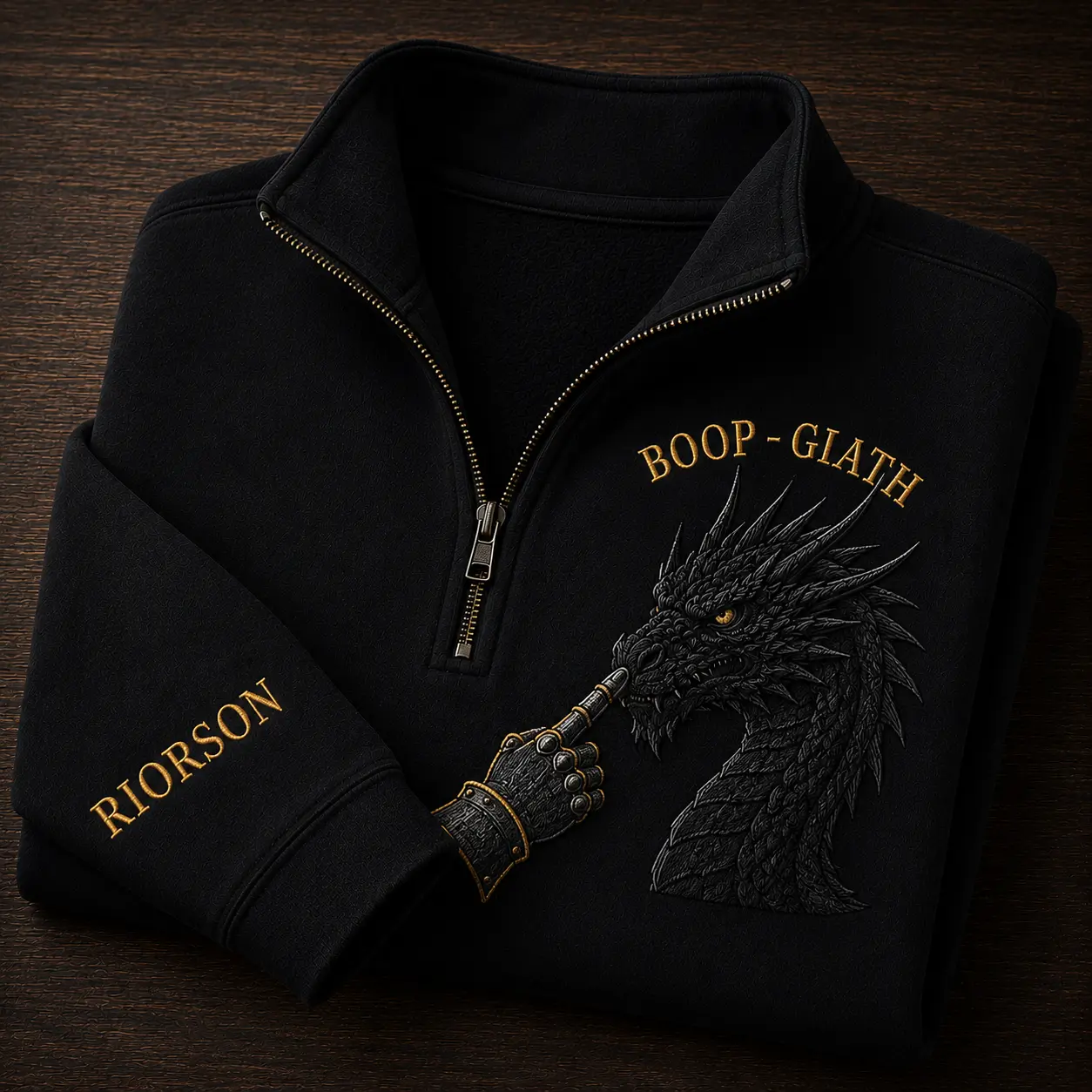 Embroidered Le Boop Dragon Quarter Zip Sweatshirt, Vintage Embroidered Wingleader Sweater, Fantasy Book Lover Gift, Riorson Embroidered Pullover
