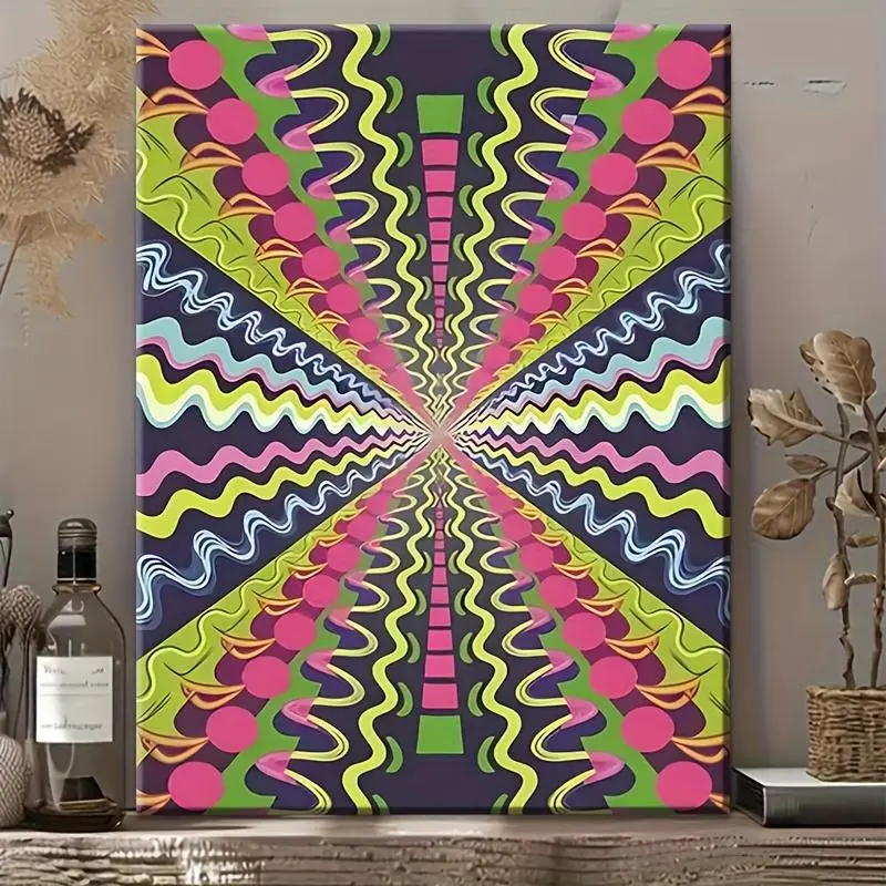 Vibrant Psychedelic Abstract Canvas Art with Solid Wood Frame – Modern Street Art for Home Decor, Ready to Hang, Ideal for Living Room and Bedroom, Wall Decor, 2D, Perfect for Room Decor	