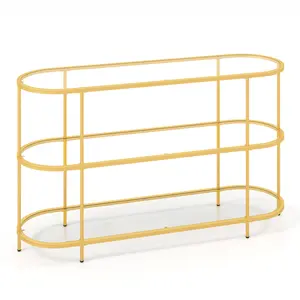COSTWAY - 3 Tier TV Stand Console Table with Tempered Glass Shelves for Living Room-Golden