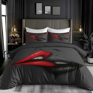 Comfortable Seductive Lip Art Print Bedding Set, Soft HD Digital Print, All-Season Use, 100% Polyester Fiber
